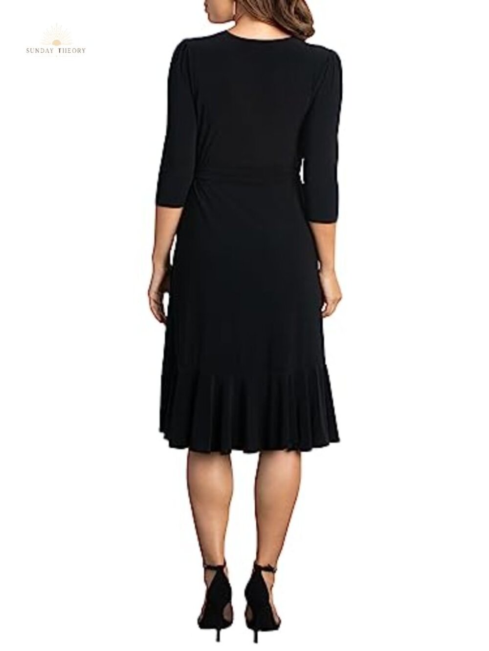 Kiyonna Whimsy Ruffled Midi Wrap Dress 3/4 Sleeve Cocktail Party Work